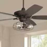 52" Journey Industrial Indoor Ceiling Fan LED 3-Light Remote Bronze Open Cage