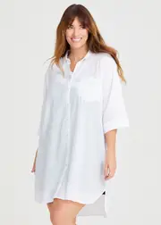 [Taking Shape] Taking Shape Cotton Keyhole Shirt Cover-up Size 16 in White - Plus Size Women's Clothing White