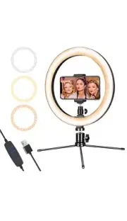 Dimmable Desk Makeup LED Ring Light 10" with Tripod Stand & Phone Holder