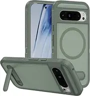 [HYAUUcase] Magnetic Compatible with Google Pixel 9 Pro XL Case, [Built-in Invisible Kickstand][Support Wireless Charging] [Military Grade Shockproof] Slim Matte Phone Cover (Green,Google Pixel 8 Pro)