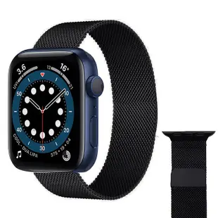 SHOWHAN Apple Watch 44/42/45ｍｍ米蘭尼斯磁吸金屬錶帶/七色可選黑色