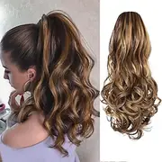 Drawstring Ponytail Hair Extension 16 Inch Synthetic Short Curly Wavy Fake Ponytail Extensions Natural Soft Clip in Ponytail Hairpieces for Women