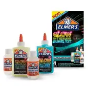 Elmer's 4-PC GLOW-IN-THE-DARK SLIME KIT BLUE & NATURAL COLOR GLUE MAGICAL LIQUID
