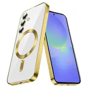 For Samsung Galaxy A56 5G MagSafe Magnetic Case with HaloLock Shockproof Protective Electroplating Clear Cover (Gold)