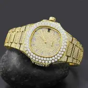LORD STEEL MENS 29MM ICED OUT CZ CRYSTAL GOLD WATCH