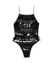 sequins stripe swimsuit M black