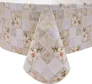 LIBERECOO Vinyl Tablecloth Flannel Backed Stain-Resistant Round PVC Table Cloth Waterproof Oil-Proof Wipeable Indoor/Outdoor Picnic, BBQ and Dining Table Cover (60 Inch Round, Beige Floral)