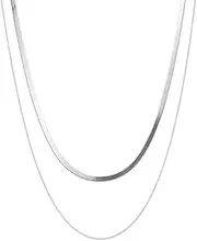[Guqqeuc] Layered Herringbone Necklace Choker for Women Girls 2 Layered Filled Snake Chain Necklaces for Women Teen Girls