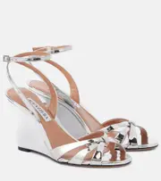 [Aquazzura] Aquazzura Tati 85 mirrored faux leather wedge sandals AU 9 silver