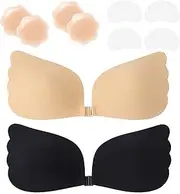 [BTkviseQat] Adhesive Bra Push Up, Strapless Bra, Invisible Bra Backless, Reusable Bra Without Straps, Skin-Friendly Silicone Push Up Bra, Strapless, for EEL Backless Clothing, Beige and Black, A