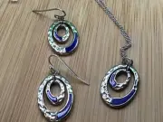 Peyote Bird Designs Lapis and Hammered Sterling Silver Necklace and Earring Set