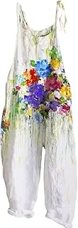 [JTAISC] Overalls Womens Baggy Boho Floral Print Overall Casual Wide Leg Jumpsuits Adjustable Sleeveless Suspender Rompers