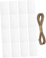 STOBOK 16pcs White Acrylic Basket Tags Organizer Labels with String for Easy Hanging for Storage Bins and DIY Kitchen Organization