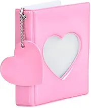 Kpop Photocard Binder Album Holder 3 Inch Sleeves Mini Pink Photo Album Heart Hollow 32 Pockets Photo Card Collection Holder with Cute Pendant Keychain K-Pop Merchandise Stuff