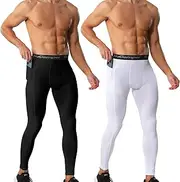 [NuCamper] Men's Compression Pants with Pocket Cool Dry Athletic Leggings Workout Baselayer Running Tights Basketball Bottoms
