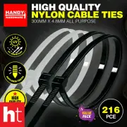 Handy Hardware® 216PCE Cable Ties All Purpose Self Lock Secure 300mm x 4.8mm