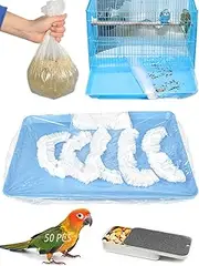 50 Pcs Large Disposable Bird Cage Liners，26'' X 18'' Plastic Parakeet Cage Liner Bag Birds Cage Tray Liners Universal Film Bird Cage Accessories for Finches Canaries Cockatiels Birdcage