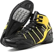 Ankle Support Motorcycle Boots Men,Casual High Top Lightweight Biker Boots Women,Anti-Slip Wear-Resistant Motorcycle Riding Shoes with Breathable Mesh,Unisex (Color : Yellow, Size : 4.5)