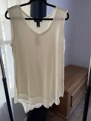 white house black market top Sleeveless Cream Almost Sheer SZ L Very Long