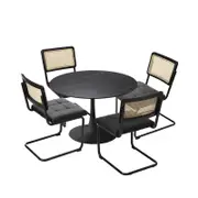 Oikiture 5PCS Dining sets 90cm Round Dining Table with Dining Chairs PU Leather Black