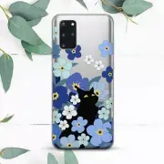 Black Cats Blue Flowers Cute Case For Samsung Note 20 S10 S20 S21 S22 S23 S24 FE