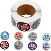 WRITWAA 1 Roll Thank You Stickers for Business Floral Decorative Labels for Present Sealing Round Adhesive Stickers for Weddings Parties and Handmade
