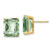 14k Yellow Gold 12x10 Octagon Checker-Cut Green Quartz Earrings