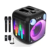 Pixel Box Karaoke Machine Bluetooth Portable Party Speaker PA System 2 UHF Wi...