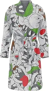 SUPER PLUSH Full-Length Long Sleeve Fleece Wrap Robe with Bugs Bunny, Daffy Duck, Taz, Tweety and more, Looney Tunes-multi, One size