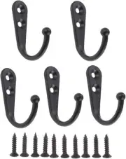 Yetaha Black Wall Mounted Coat Hooks with 10 Screws, Single 5 Pieces,