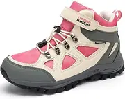 [R CORD] Kids Hiking Boots Waterproof Girls Hiking Boots Durable TPR Traction Outsole Boys Hiking Boots Anti-Skid Athletic Drawstring Closure Hiking Boots for Outdoor