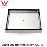 Watermark Brushed 200mm Square Tile Insert Shower Grate Floor Drain 80mm Outlet