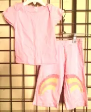 NEW NWT 2PC Pink cotton knit (Rainbow rubber knees) by Play Pants SET 12/18M