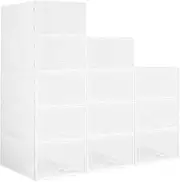 12PCS Shoe Boxes Stackable Shoe Organiser Plastic Shoe Storage Containers Sneaker Display Cases with Clear Door 33x23x13.5cm