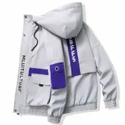Nevenka Mens Patchwork Jackets for Spring Autumn Hooded Casual Coat-Grey