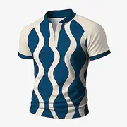 Men's Geometic Line Zip Polo Short Sleeve Stand Collar Business Modern Leisure Business Athleisure Casual Daily Zipper 3D Print Summer Robin's Egg Blue Green R
