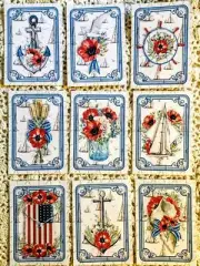 Set of 9 Cards~Vintage Sailing and Poppies~Greeting Card Toppers & Crafts~#170N