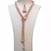 Amazing Purple Freshwater pearl necklace w/Earring Elegant high luster set DL317