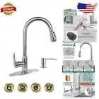 Brushed Nickel Kitchen Faucet with Pull Down Sprayer & Soap Dispenser Included