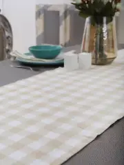 Cotton Table Runner Checkered Beige & White