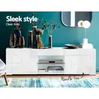 2-Cabinet High-gloss Entertainment Unit TV Stand Tempered Glass Shelf Modern