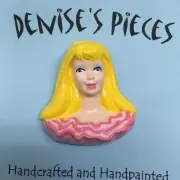 Barbie Doll Head Pin Brooch Pretty Pink Blonde Plaster Handmade Ruffled Collar