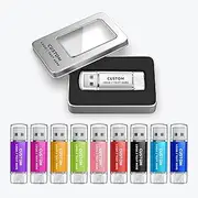 Personalized OTG USB Flash Drive, 100 Pack Custom Thumb Drive Dual USB Memory Stick Pen Drive, Ideal for Business, Education, Corporations, Photography & Music Studios (2 GB,with Metal Box)