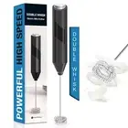 Double Whisk Milk Frother, Handheld Blender/Drink Mixer w/Stainless Stirrer