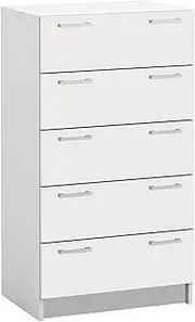 Tribecca 5 Drawer Chest Storage Cabinet Paper Laminated Finish Room Organiser - White