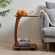 MLRDWLS C Table, C Shaped End Table, C Table with Wheels, TV Tray Table, Couch Tables That Slide Under, for Living Room, Bedroom (Walnut)
