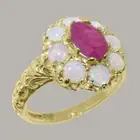 Solid 10k Yellow Gold Natural Ruby & Opal Womens Cluster Ring - Sizes 4 to 12