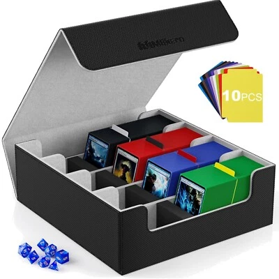Luxury 2400+ Trading Card Storage Box - Waterproof Leather, Black & Grey Design