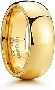 [Holizaly] Men's 6mm 8mm Tungsten Carbide Ring 24k Gold Plated Black Silver Dome Polished Finish Wedding Ring Comfort Fit