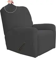 Easy-Going (Recliner)-Stretch Recliner Slipcovers,Sofa Covers,4Pcs Furniture Protector with Elastic Bottom,Straps,Couch Shield with Pocket,Polyester Spandex Jacquard Small Cheques by (L,Dark Grey)